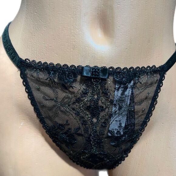Victorias Secret Very Sexy stones Embellished Rose and Bows Mesh V String black - Picture 8 of 12
